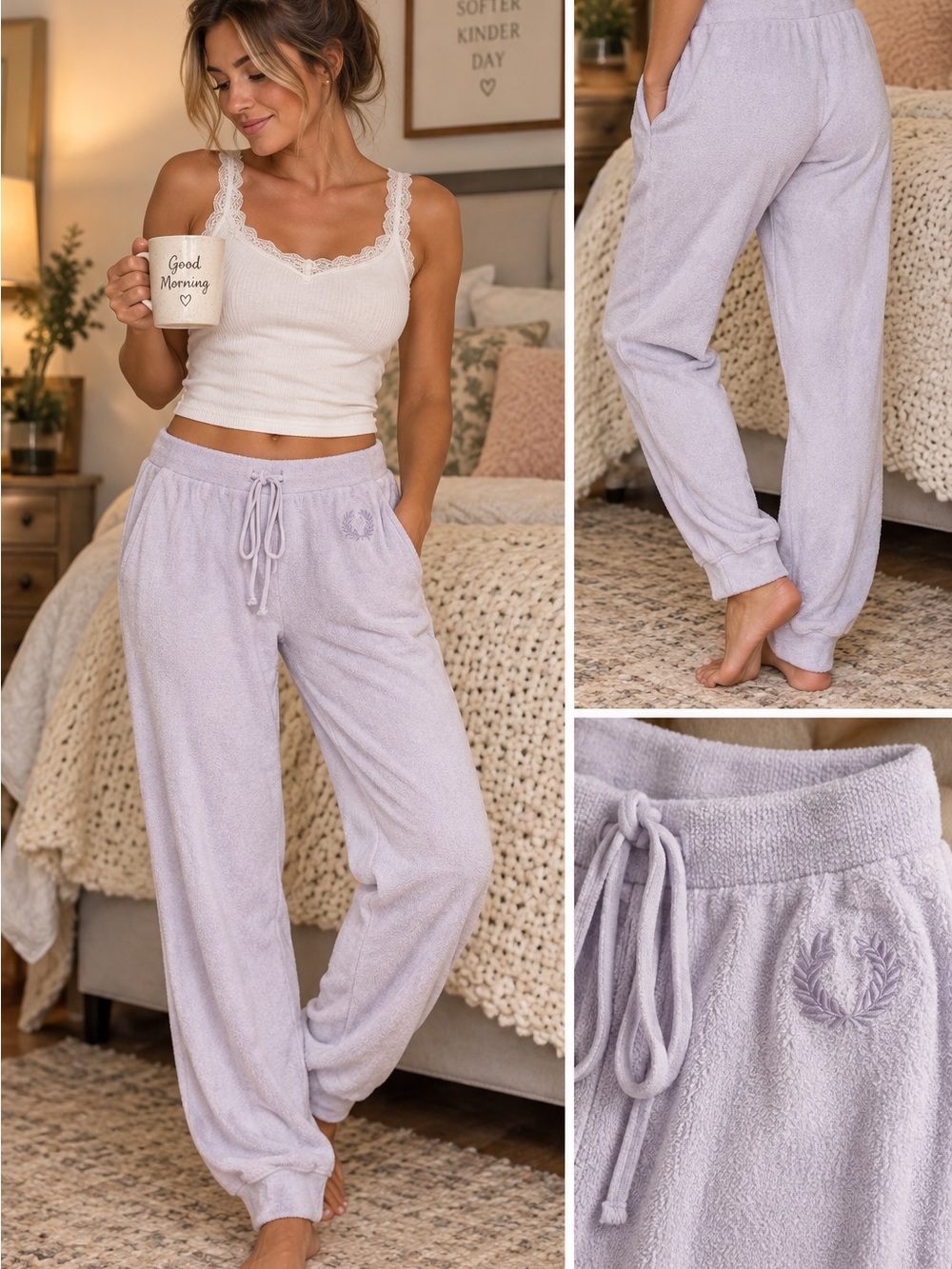 PINK Victoria's Secret Lavender Plush Drawstring Lounge Pants 1158CL